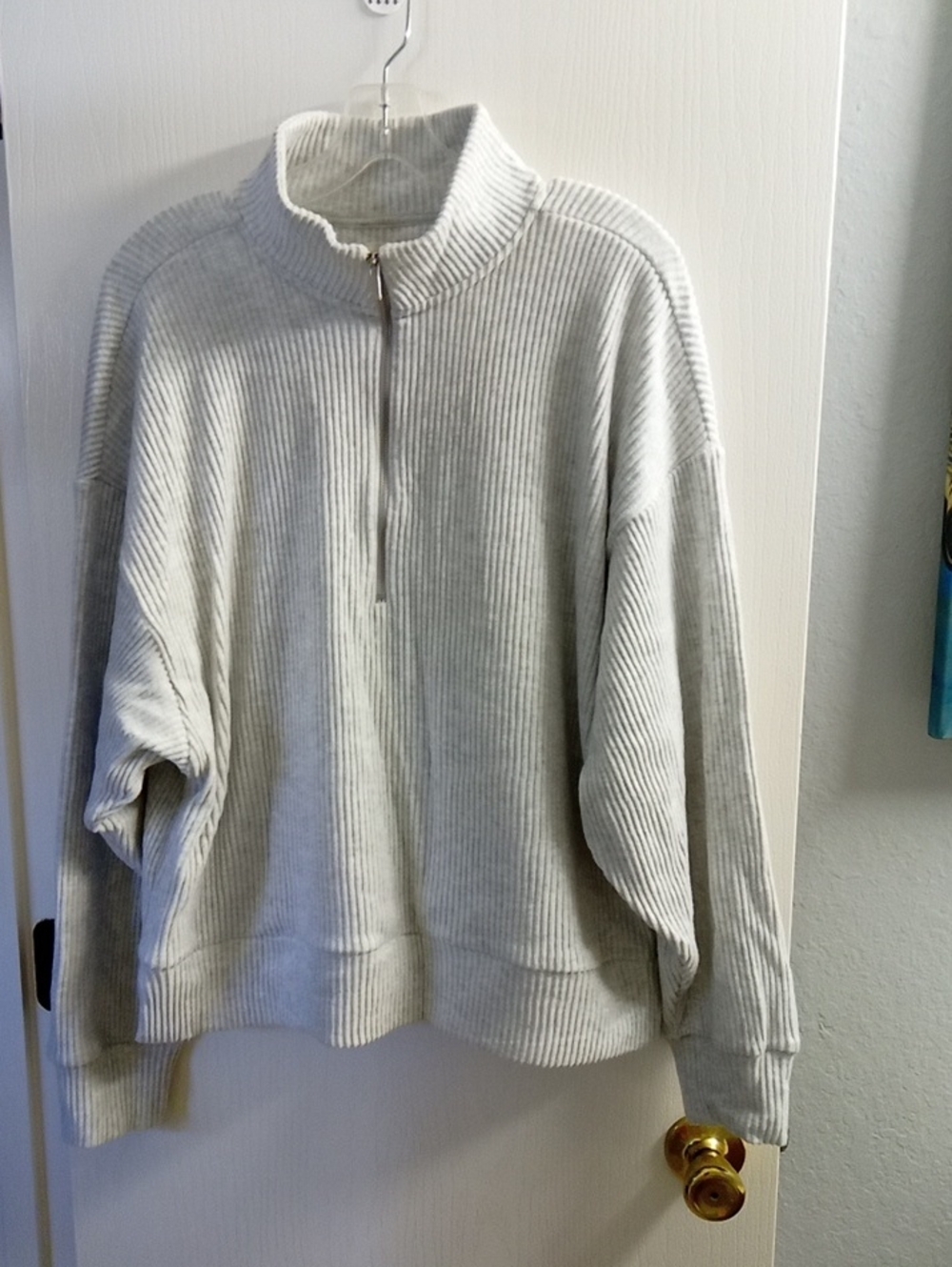 Abercrombie & Fitch Light Gray Ribbed Half-Zip Pullover